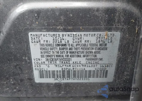 2017 Nissan Sentra Sr Turbo from USA, damaged, VIN 3N1CB7AP7HY223331